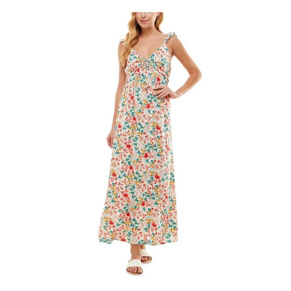 KINGSTON GREY Dresses & Skirts - KINGSTON GREY Womens Ivory Tie Sleeveless V Neck Maxi Empire Waist Dress XS